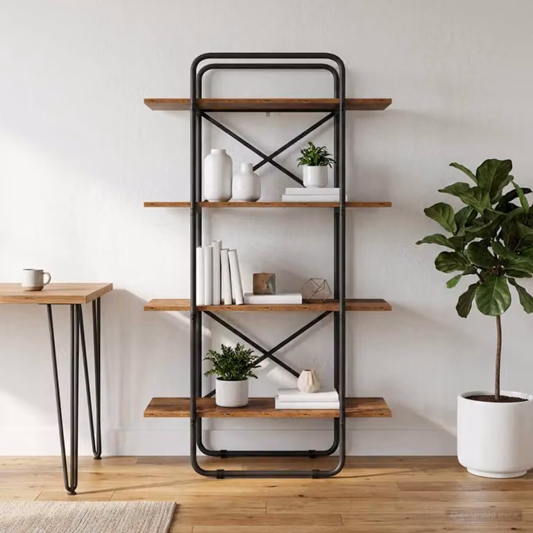 Libreria vidaXL a 4 livelli in stile industriale, colore marrone quercia, L 80 cm x P 35 cm x H 140 cm