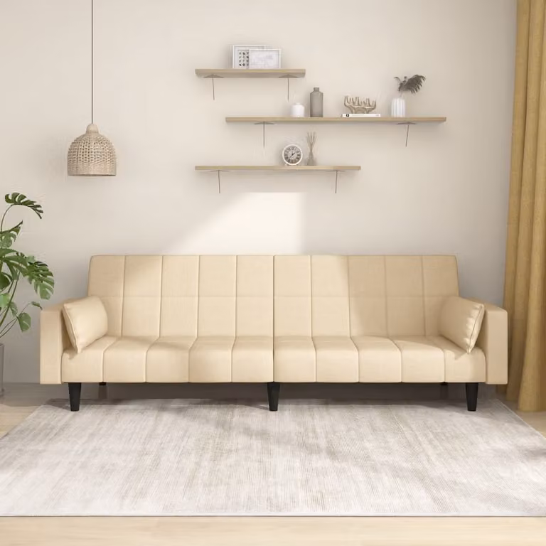 Divano letto 2 posti, con 2 cuscini, rivestito in tessuto crema, collezione Maison Exclusive
