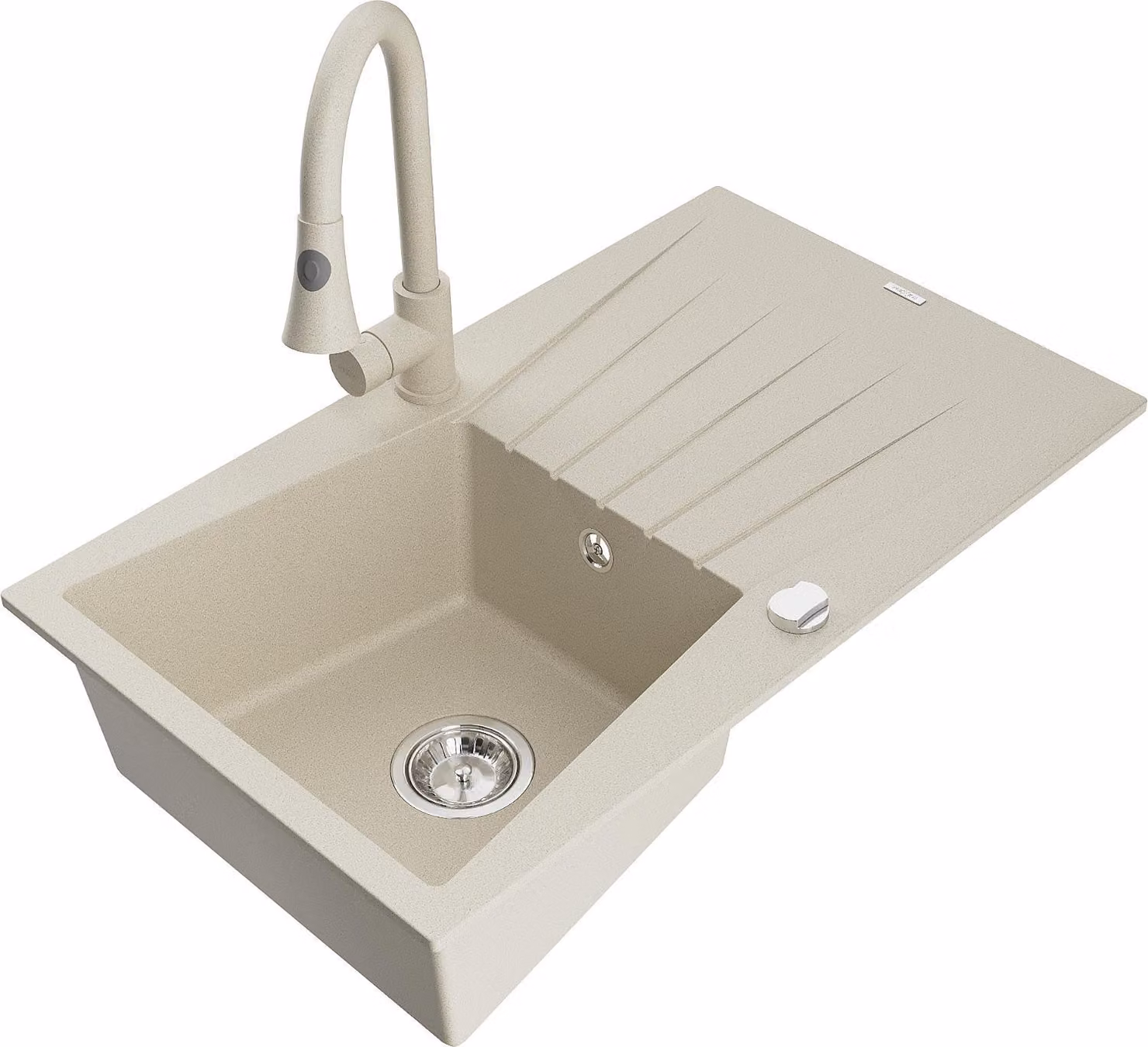 Mexen Cesar lavello in granito ad 1 vasca con scolapiatti e rubinetto da cucina Elia, beige - 6514-69-670101-69