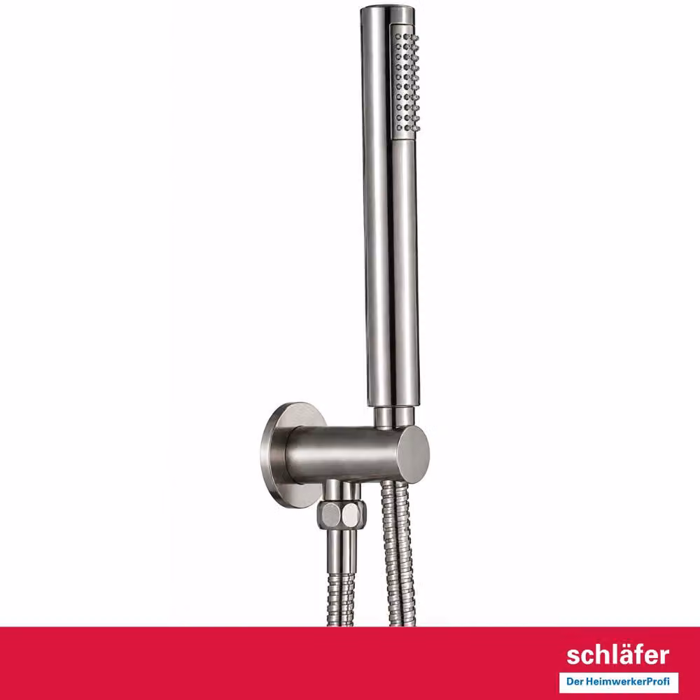 Schläfer 1315600 - Kit Doccia Completo Universale Style finitura acciaio inox spazzolato, Doccetta Anticalcare in ABS, Flessibile 150 cm Antitorsione, Supporto Doccetta con Presa Acqua 1/2" in Ottone