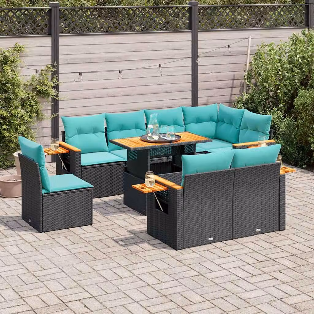Maison Exclusive - Set da giardino 9 pezzi con cuscini in polyrattan nero