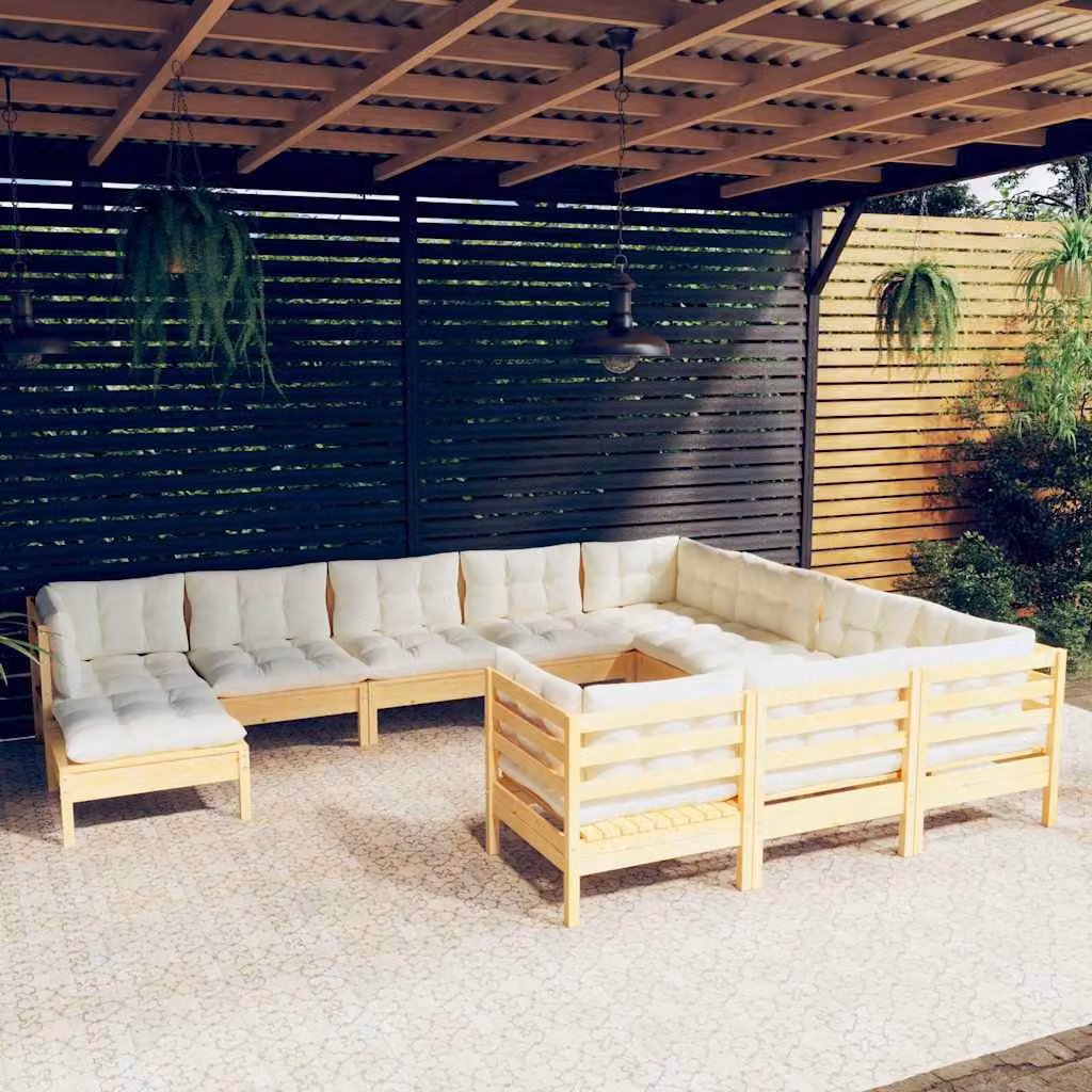 Set di divani da giardino vidaXL da 11 pezzi in legno di pino massello con cuscini beige