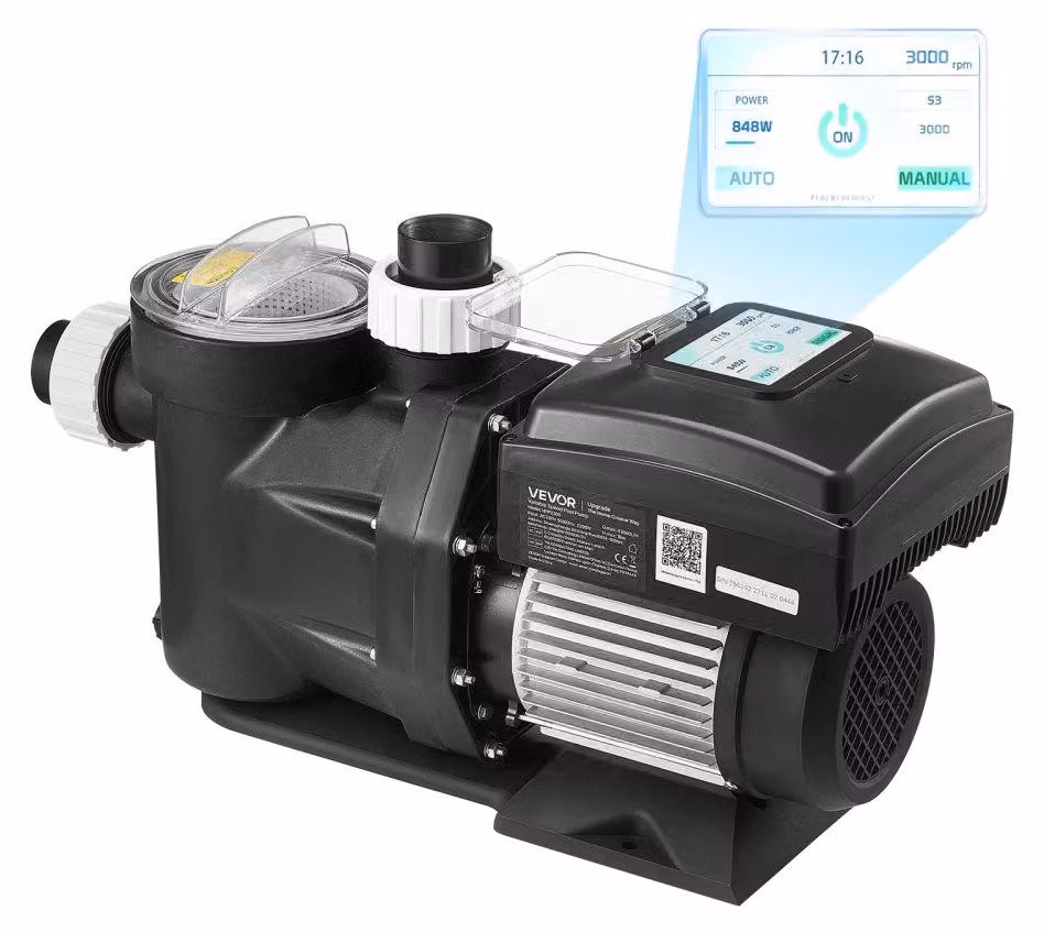 Pompa per piscina a velocità variabile - Potenza: 2200 W - Capacità: 43.000 litri/ora - Materiale: plastica PP-GF30