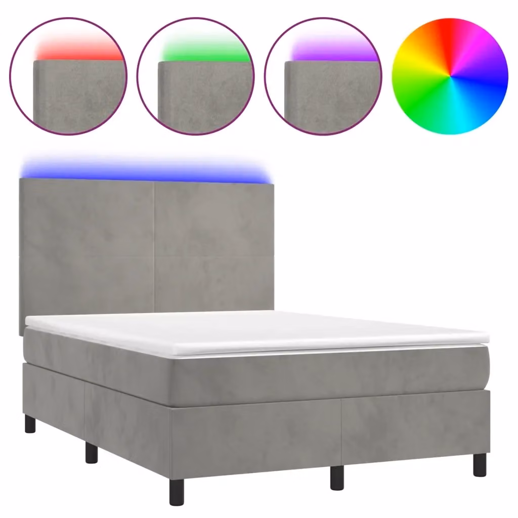 Letto matrimoniale con materasso ibrido vidaXL in velluto grigio chiaro con illuminazione LED e porta USB L/P/H: 140 x 200 cm – 2