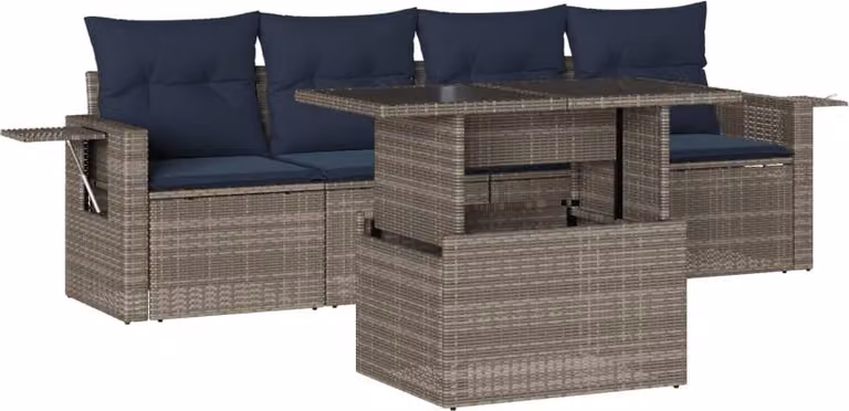 Set Divani da Giardino 5 pz con Cuscini Grigio in Polyrattan