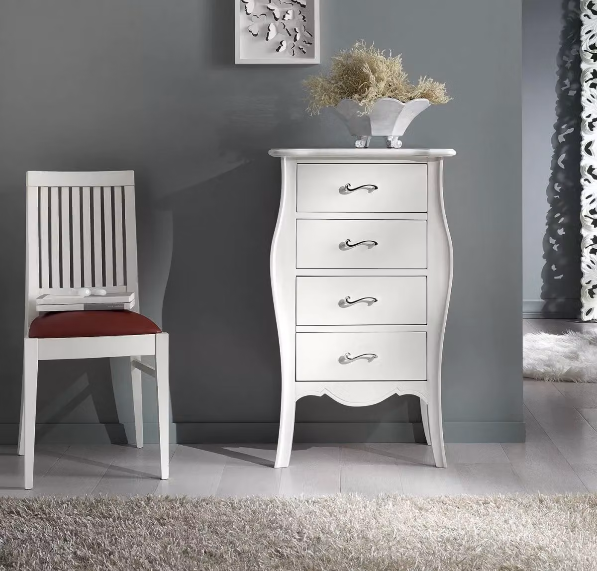 Cassettiera in legno con 4 cassetti Mobili 2G laccata bianco opaco L: 62 cm, P: 42 cm, H: 105 cm – 2