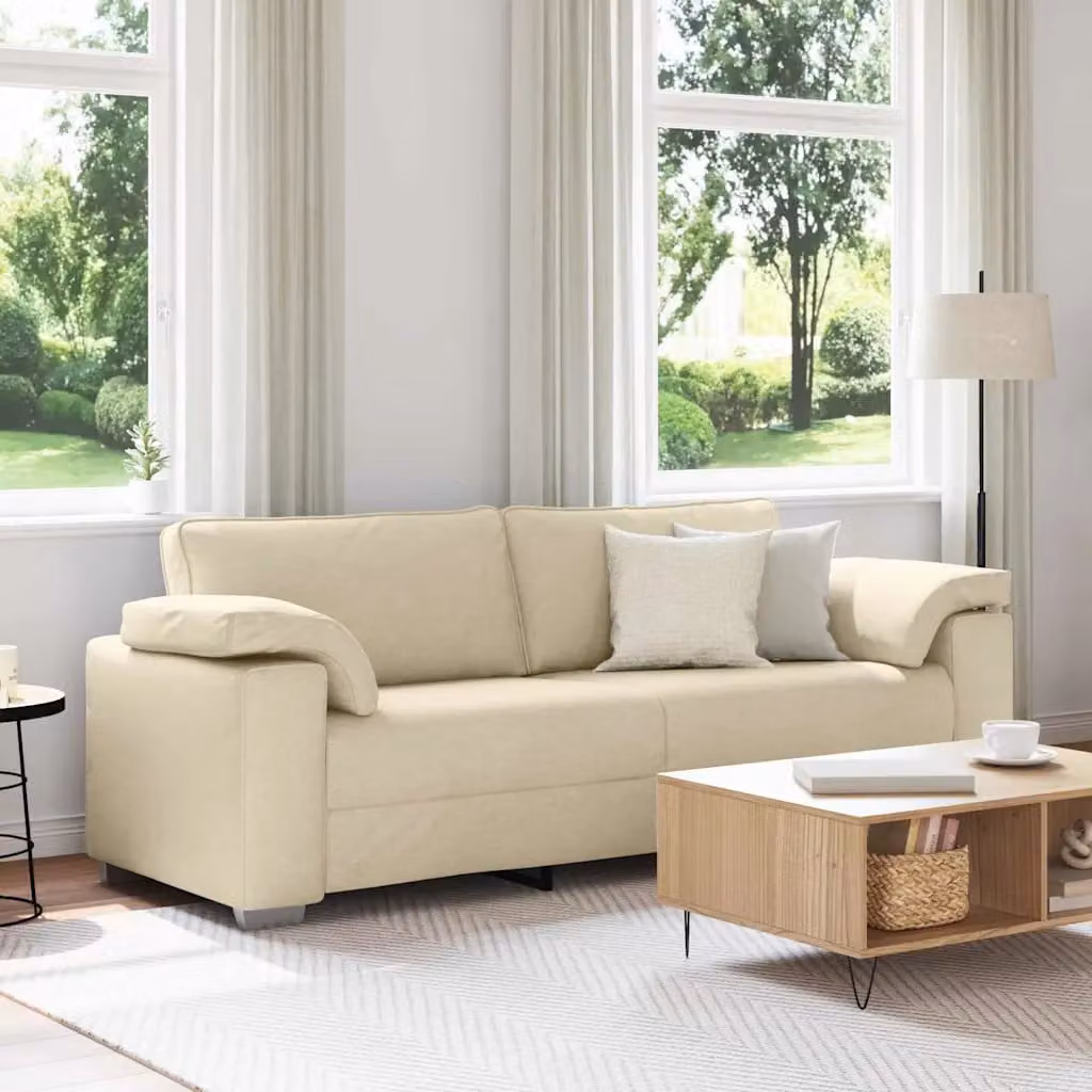 Divano 3 posti moderno vidaXL in tessuto beige con cuscini per il tuo soggiorno