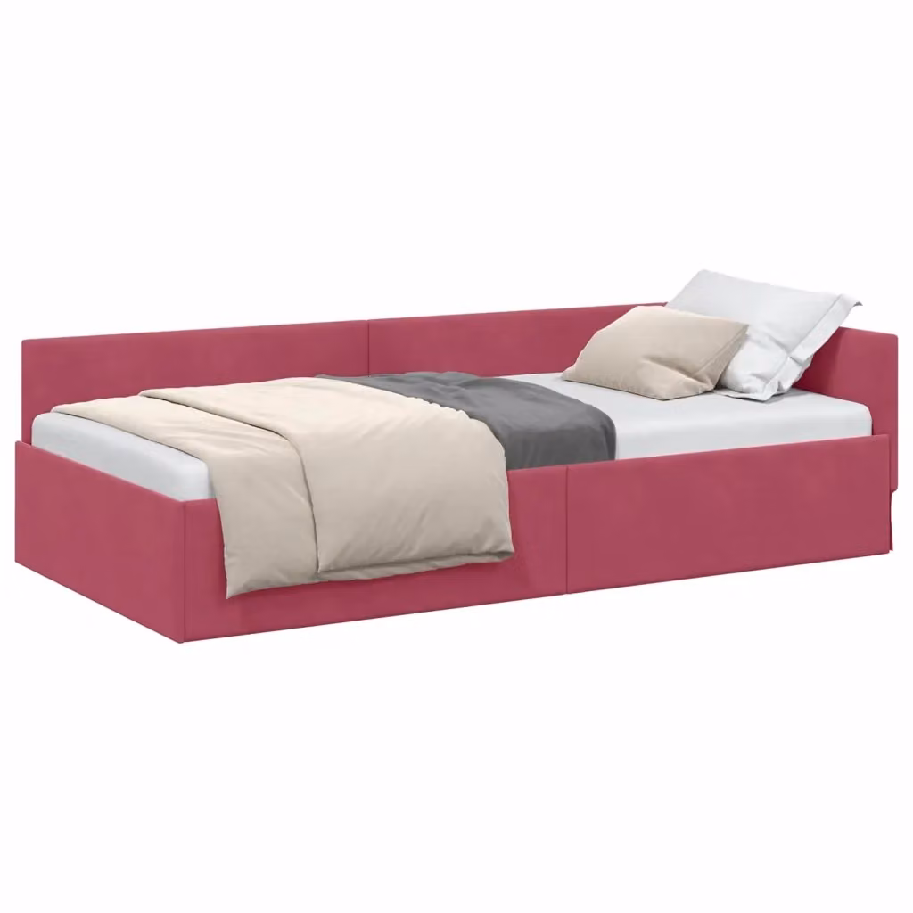 vidaXL Cornice del letto ad angolo in velluto rosso L/P/H: 204 x 140 x 100 cm – 2