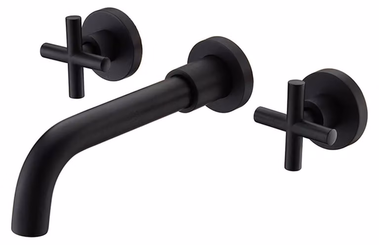Miscelatore per lavabo, finitura opaca nera, in ottone, con attacco da 1/2"