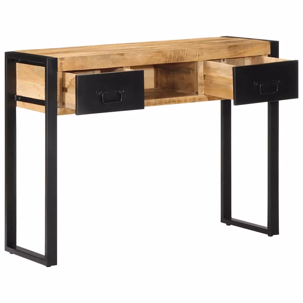 Tavolo Consolle vidaXL in Legno di Mango Grezzo Marrone L/P/H: 100 x 35 x 75 cm – 2
