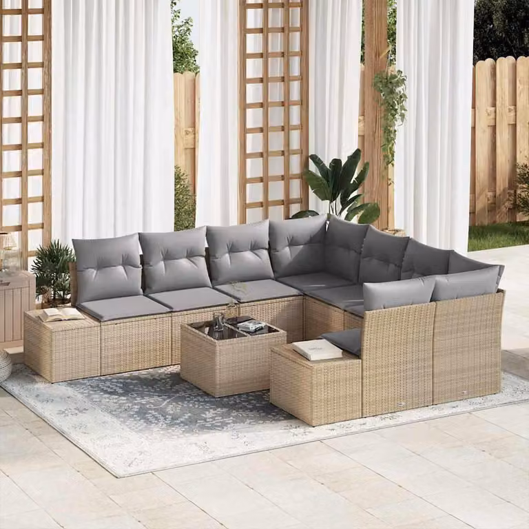 Maison Exclusive - Set di divani da salotto, 9 pezzi, color beige [Materiale sintetico]: rattan sintetico