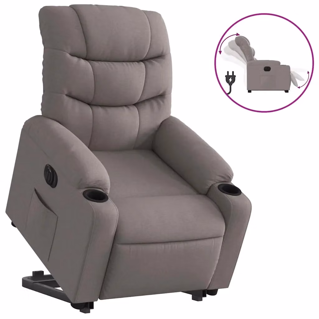 Poltrona Alzapersona Reclinabile Elettrica vidaXL in Tessuto Beige e Grigio con Braccioli per Senior – 2