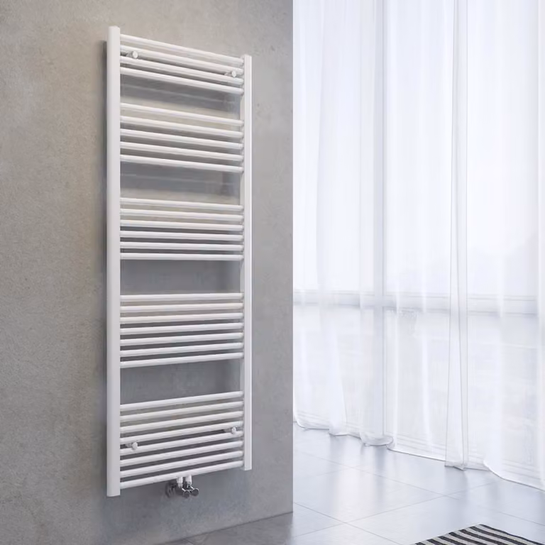 Radiatore asciuga-asciugamani SONNI, dimensioni 1600 x 600 mm, colore bianco, sistema di riscaldamento ad acqua calda, senza resistenza elettrica
