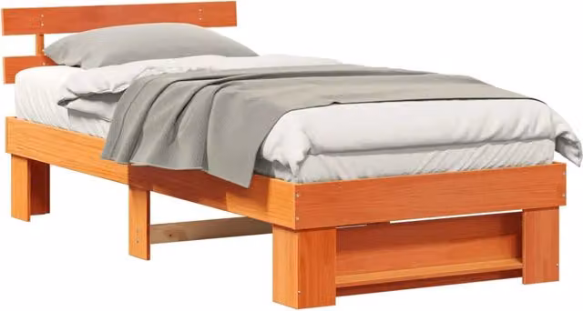 Letto singolo moderno in pino massello con cassetti, finitura marrone cerato, L 100 x P 200 cm