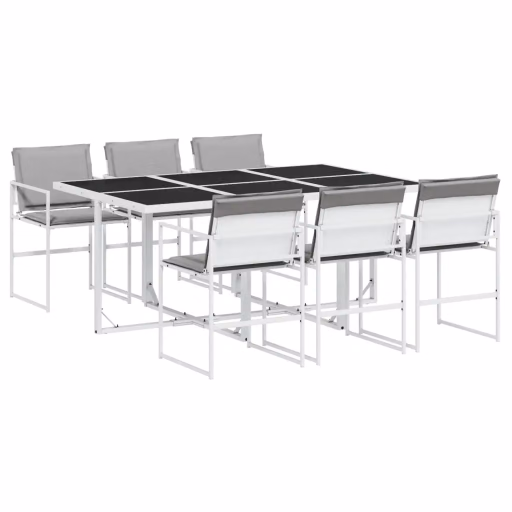 Set da Pranzo da Giardino vidaXL 7 pz in Acciaio Verniciato e Vetro Bianco e Grigio – 2