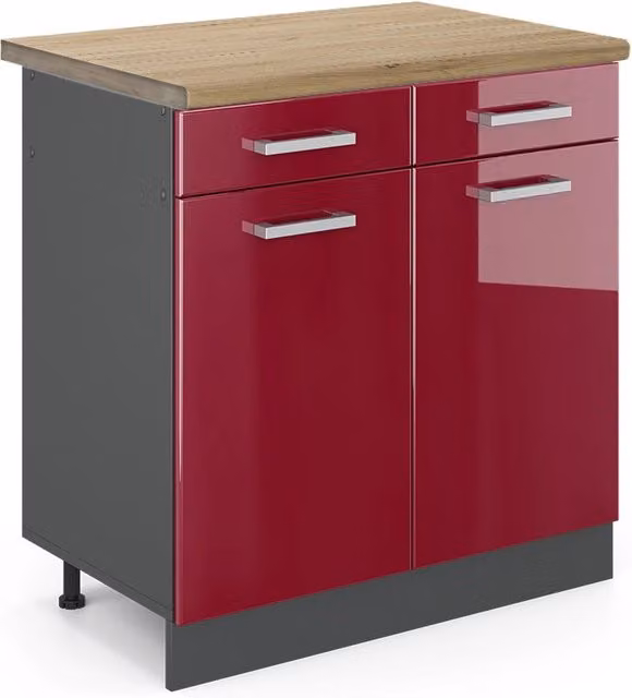Mobiletto base per cucina R-Line Rosso lucido/Antracite 80 cm, PL Rovere Vicco