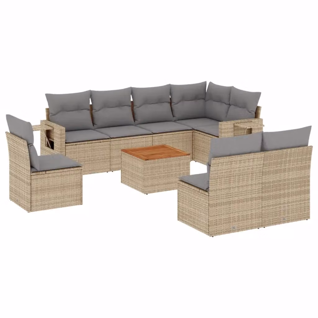 vidaXL Set Divano da Giardino a L 9 pz in Polyrattan con Cuscini Beige e Tavolino da Esterno – 2