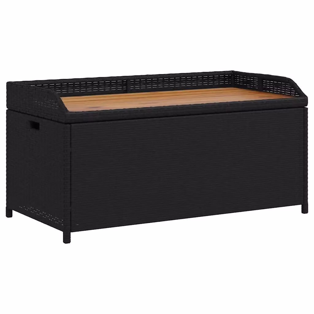 Panca portaoggetti vidaXL in polyrattan e legno di acacia, colore nero e marrone, L/P/H: 110 x 48 x 52 cm – 2