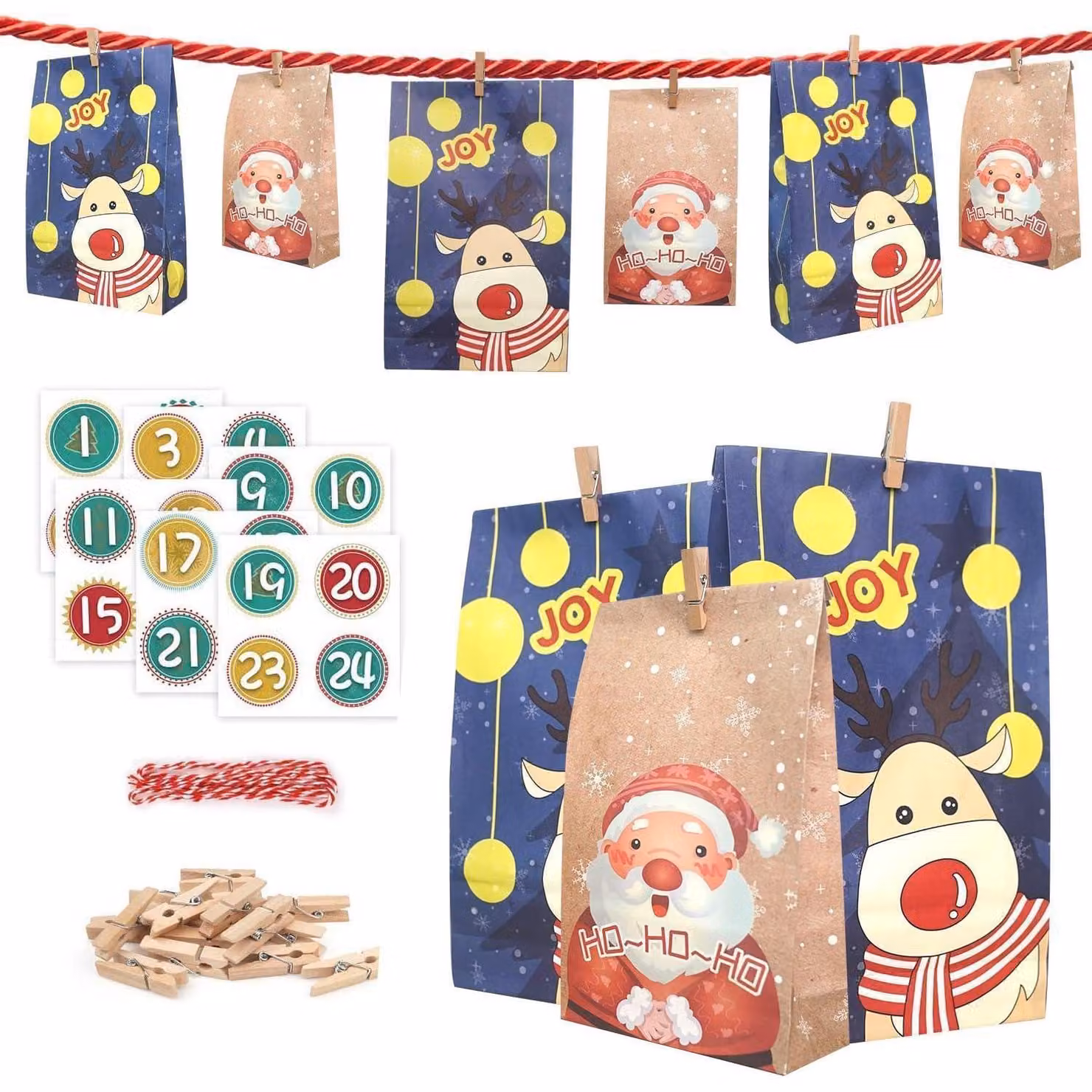 Calendario dell'Avvento grande, modello 2024, da riempire, con motivo del pinguino, sacchetti natalizi per bambini