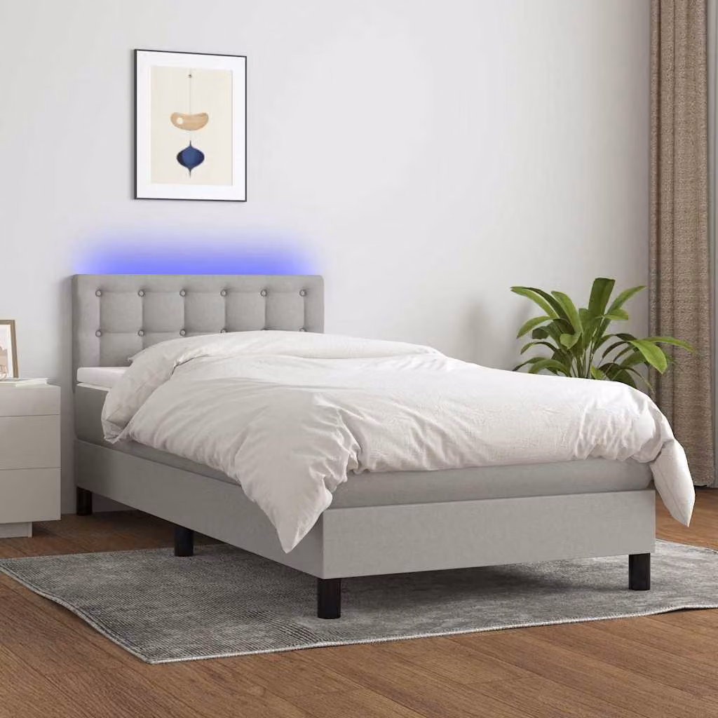 Letto Ibrido con Materasso e Illuminazione LED vidaXL in Tessuto Grigio Chiaro, L 80 x P 200 cm – 1