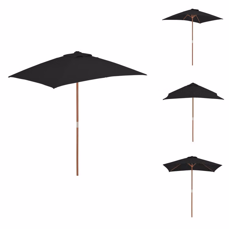 vidaXL Ombrellone con palo in legno nero 150x200 cm - Ombrelloni e tende da sole