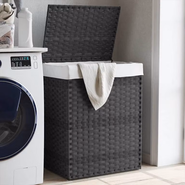 Cesto portabiancheria con coperchio vidaXL in polyrattan grigio L: 46 cm, P: 33 cm, H: 60 cm