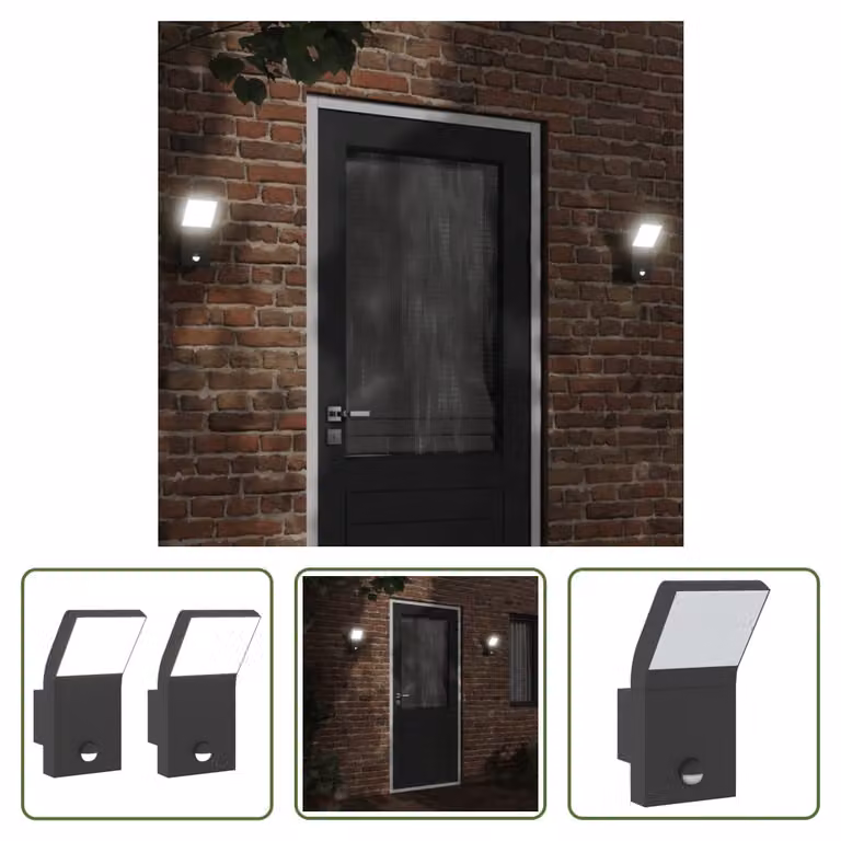 The Living Store Applique da esterno a LED con sensore 2 pezzi in alluminio pressofuso nero
