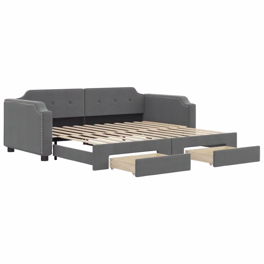Divano Letto Estraibile con Cassetti vidaXL in Tessuto Grigio per Soggiorno e Camera da Letto L/P/H: 223 x 90 x 66,5 cm – 2