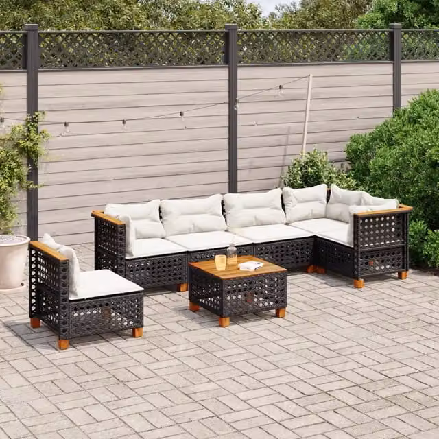 vidaXL Set Divani da Giardino a L con Cuscini e Tavolino, Polyrattan Nero e Bianco