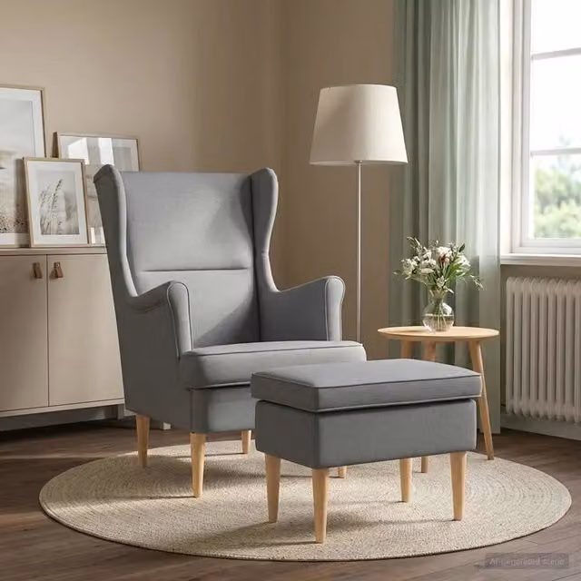 Divano Sedia-Poltrona con Ottomano 2 pz Grigio Chiaro Tessuto 911411