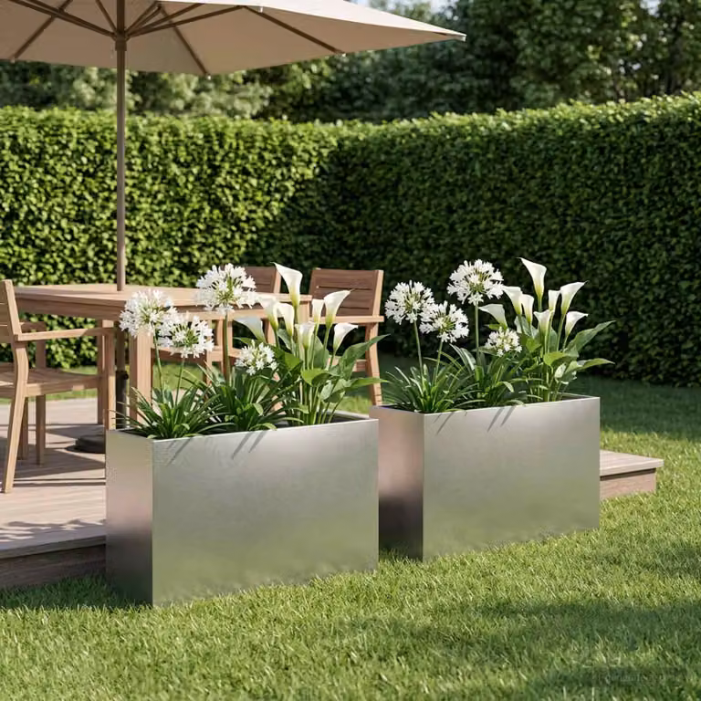 Set di 2 vasi da giardino vidaXL in acciaio inox color argento L: 80 cm, P: 30 cm, H: 50 cm