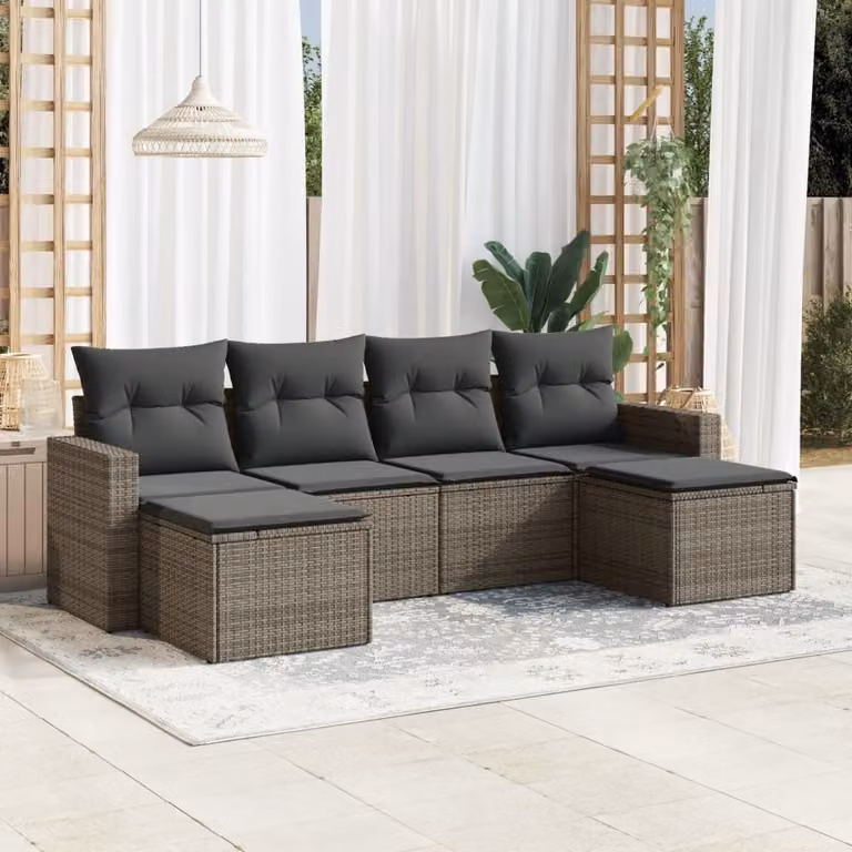vidaXL Set Divano da Giardino 6 pz a Forma di L con Cuscini Grigio in Polyrattan e Struttura in Acciaio