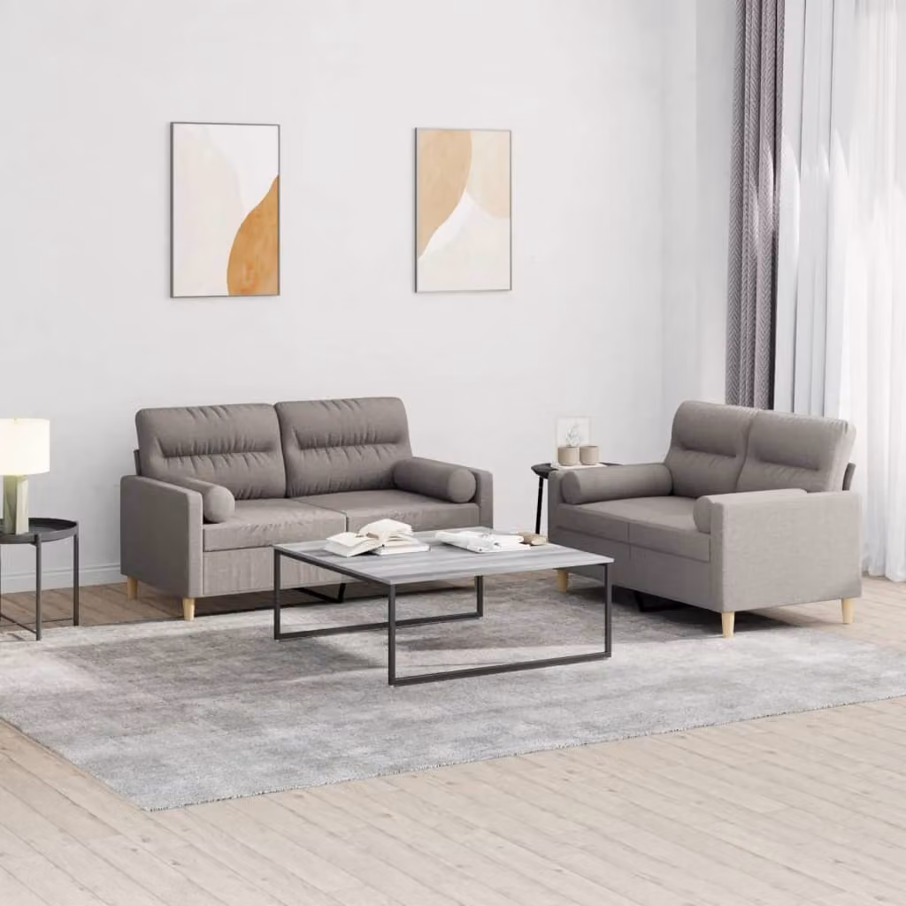 Maison Exclusive - Set divano a 2 posti con cuscini in tessuto color taupe