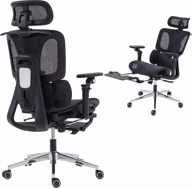 Sedia da Ufficio Ergonomica in Rete con Braccioli, Poggiatesta, Schienale Regolabili, Funzione Dondolo, Nero