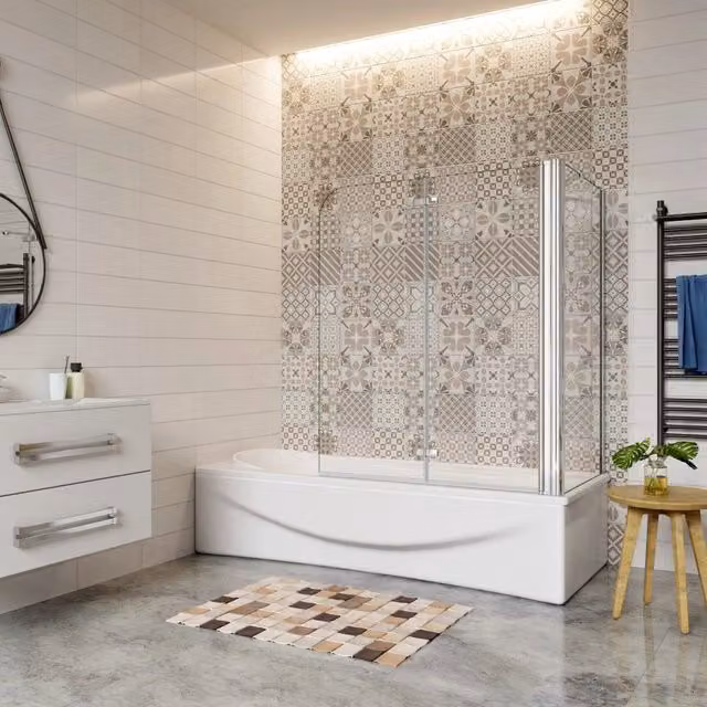 H.140 cm Sopravasca da Bagno Doccia con Parete Fissa 120x75 cm Due Ante Pieghevoli a Libro Vetro Temperato Trasparente 6 mm Anticalcare Cromo Lucido