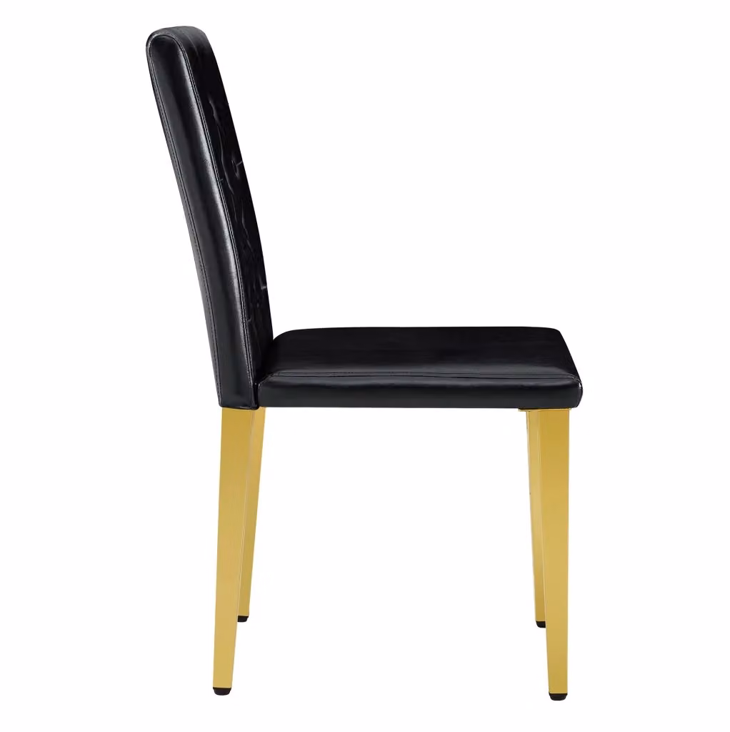 Set di 4 sedie da pranzo Beaok in ecopelle nera con cuciture geometriche e gambe in metallo oro lucido – 2