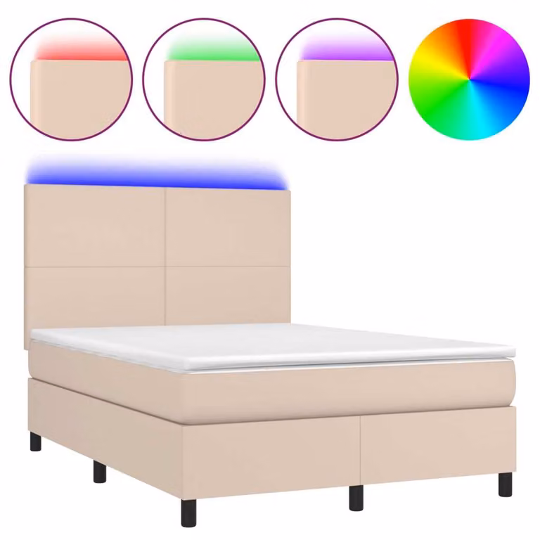 Giroletto Molle Materasso e LED Cappuccino 140x190cm Pelle finta