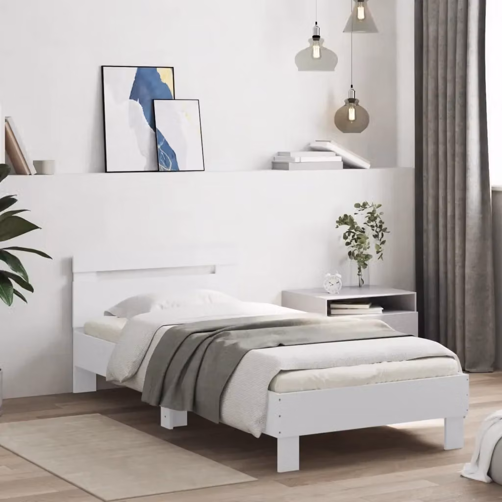 Letto singolo per adulti con testiera in legno multistrato bianco design minimalista 90x190 cm – 2