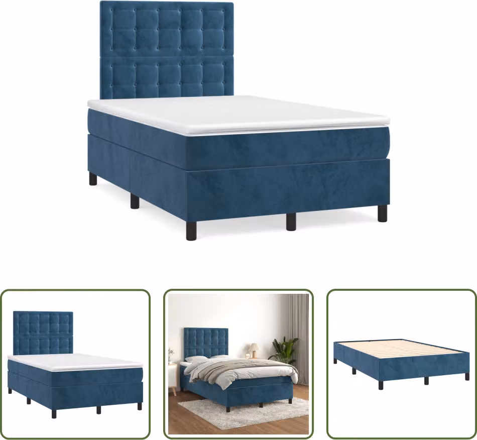 The Living Store Letto a molle con materasso blu scuro 120x190 cm in velluto