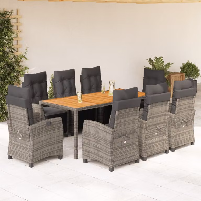 Maison Exclusive - Set da Pranzo da Giardino 9 pz con Cuscini in Polyrattan Grigio