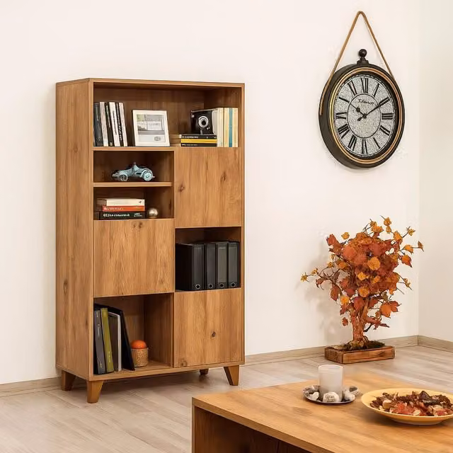 Libreria Yasmin DMORA con 5 Ripiani, Colore Marrone Quercia, L 80 cm x P 36 cm x H 155 cm