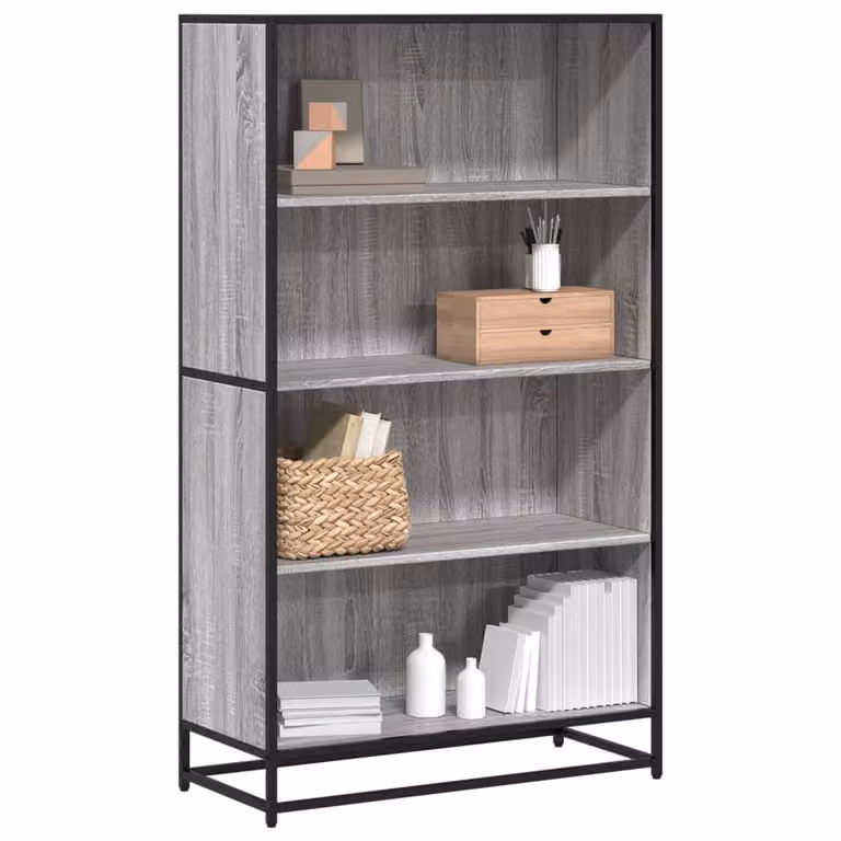 Libreria stile industrial vidaXL in legno e metallo, Grigio, L: 80,5 cm, P: 35 cm, H: 139 cm