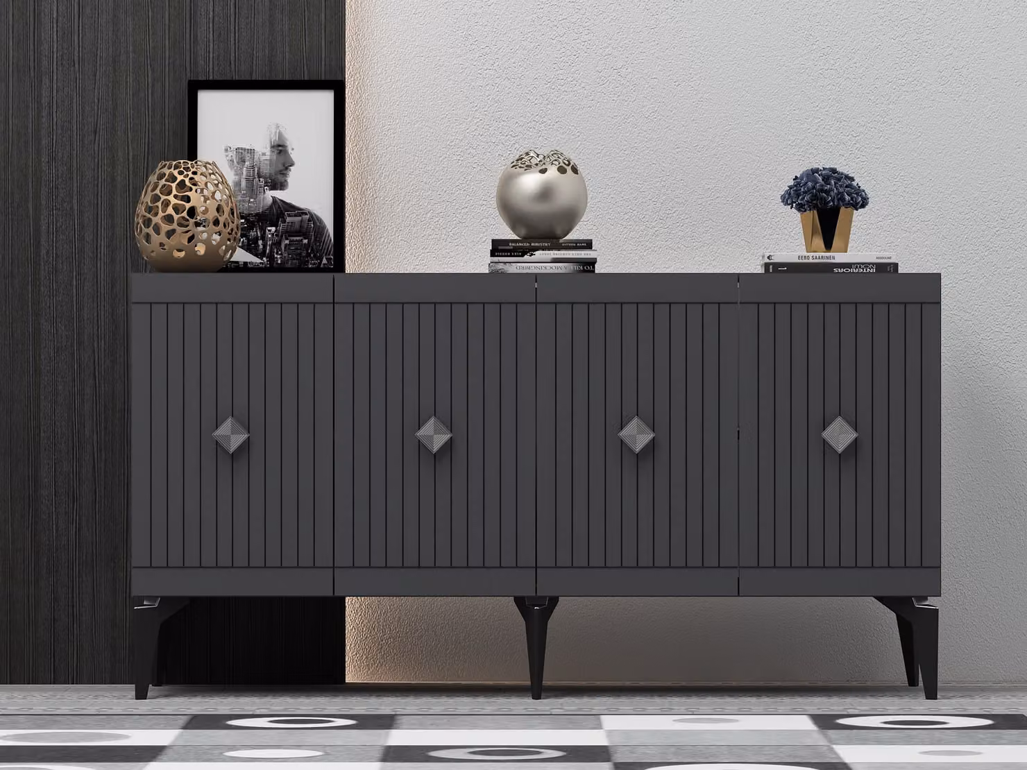Skye Decor, Midas - Antracite, Argento, Consolle, Antracite, 100% PANNELLI DI PARTICELLE RIVESTITI IN MELAMMINA, 150 x 40 x 79 cm