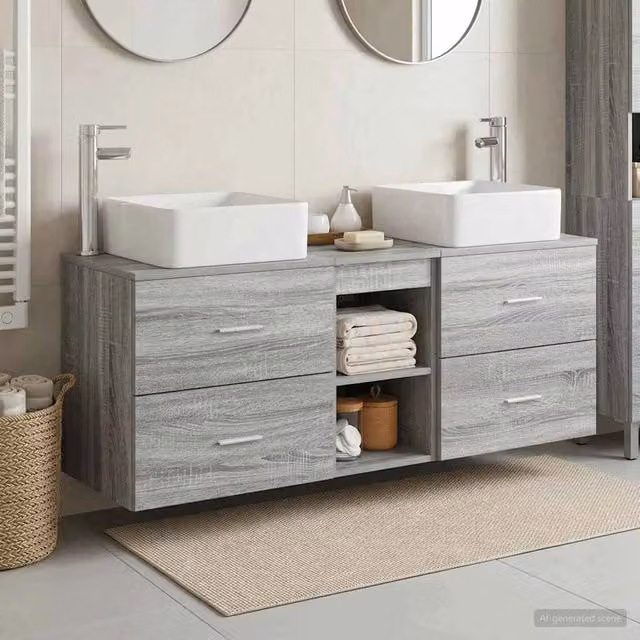 Set di Armadi da Bagno 3 pz Sonoma grigio 129 x 41 x 80 cm 3405824