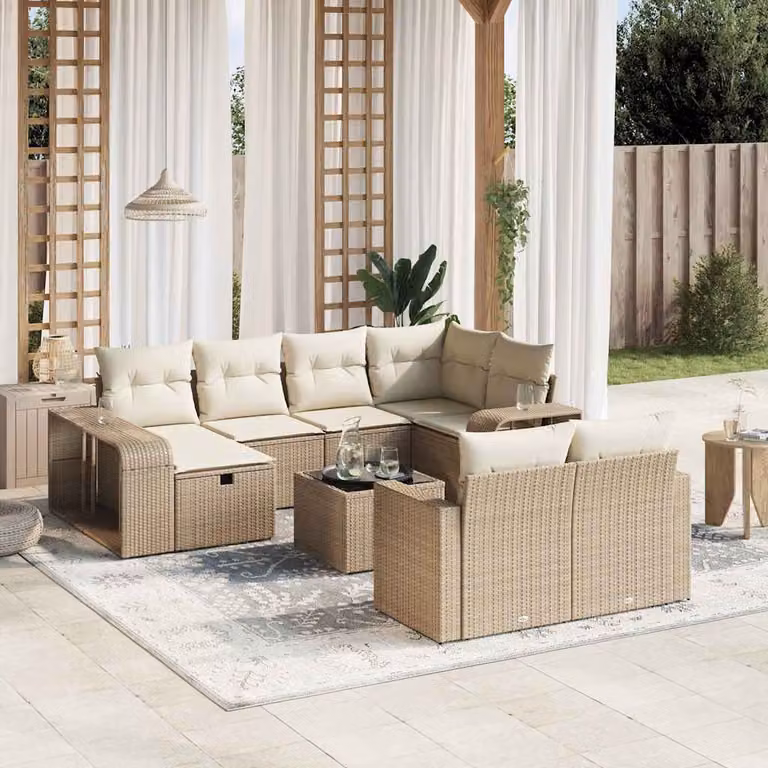 vidaXL Set Divani da Giardino 11 pz in Polyrattan con Cuscini Beige e Tavolino da Esterno