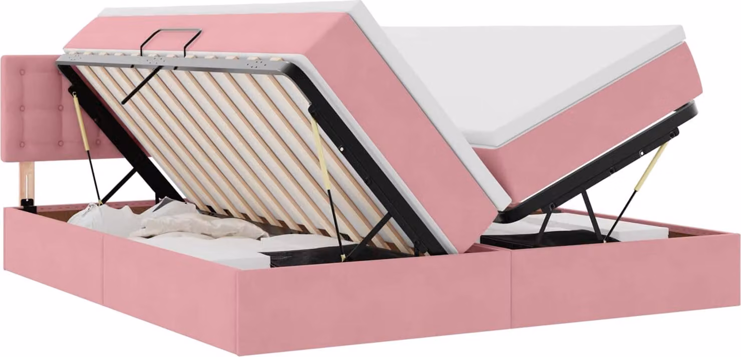 Letto con contenitore LED e materasso Rosa 180 x 200 cm Velluto