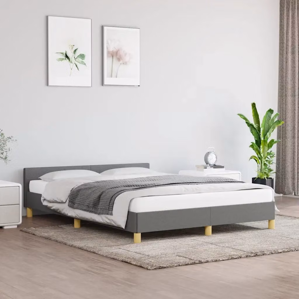 Letto matrimoniale moderno DESIGN IN in tessuto grigio con doghe in legno L: 140 cm, P: 190 cm – 2
