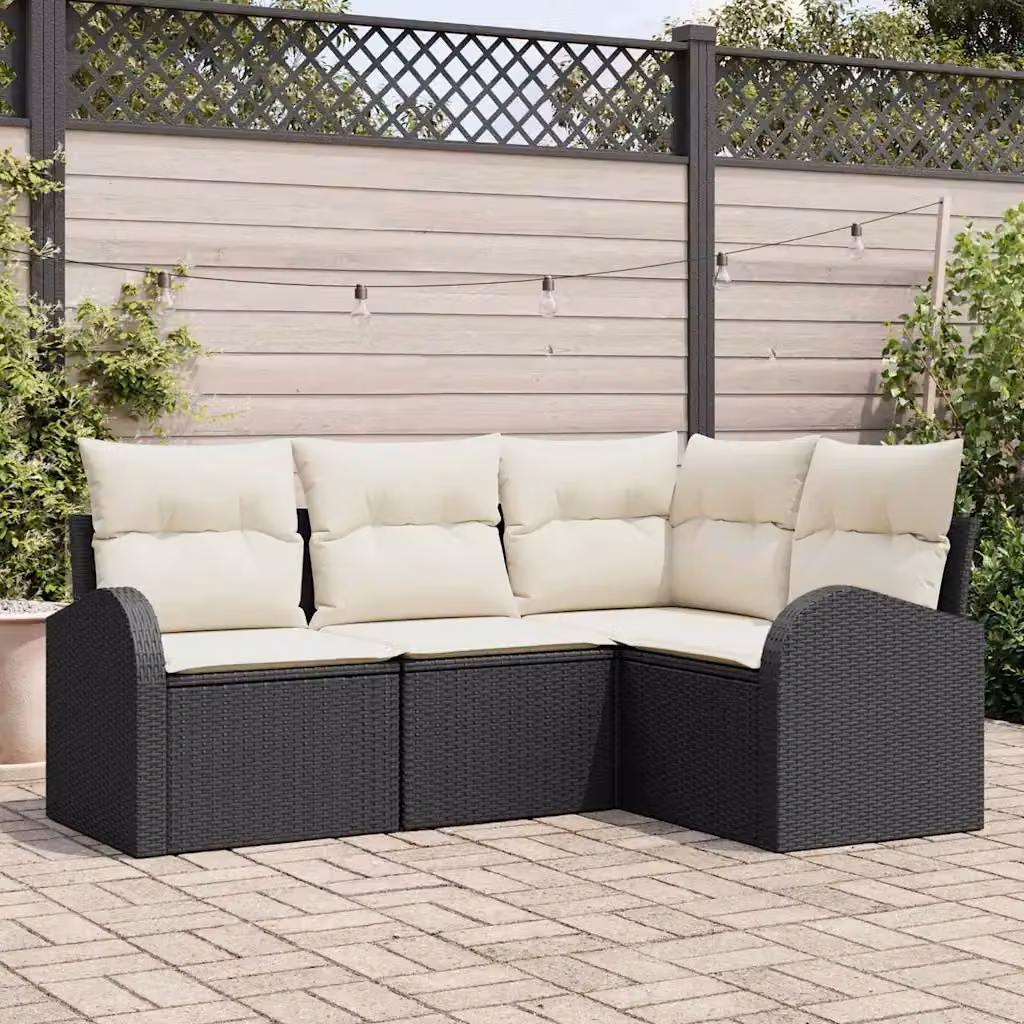 Set Divano da Giardino vidaXL a Forma di L in Polyrattan con Cuscini Nero e Bianco – 1