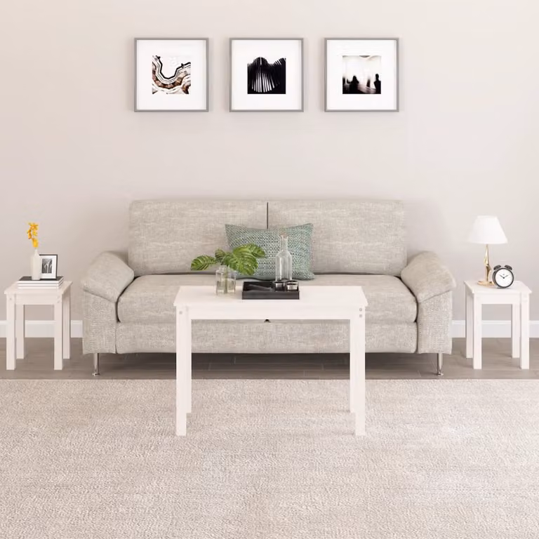 Set di 3 tavolini a incastro vidaXL in legno massello di pino, colore bianco