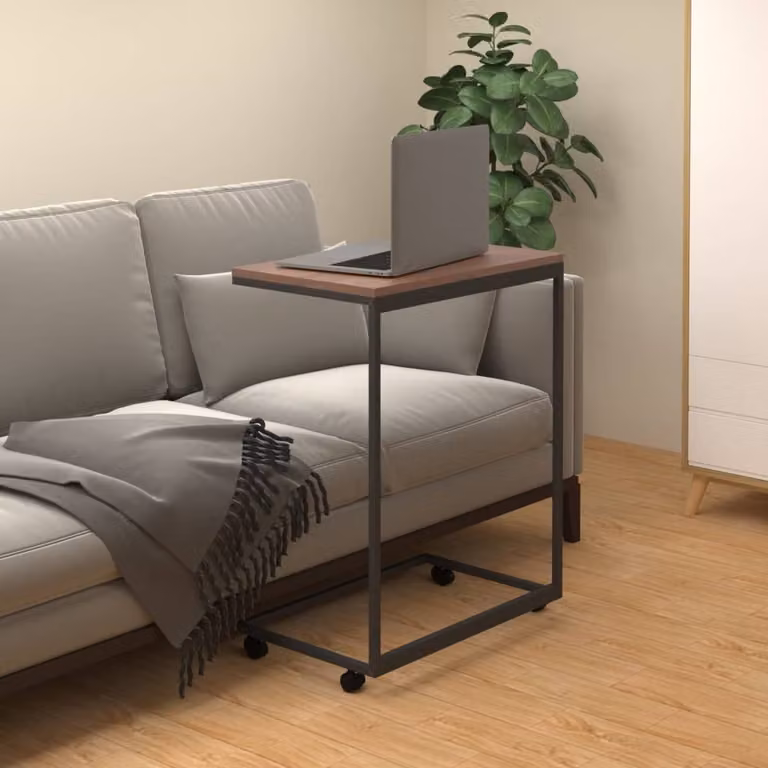 The Living Store Tavolino con rotelle Nero 55x35x70 cm Materiale a base di legno